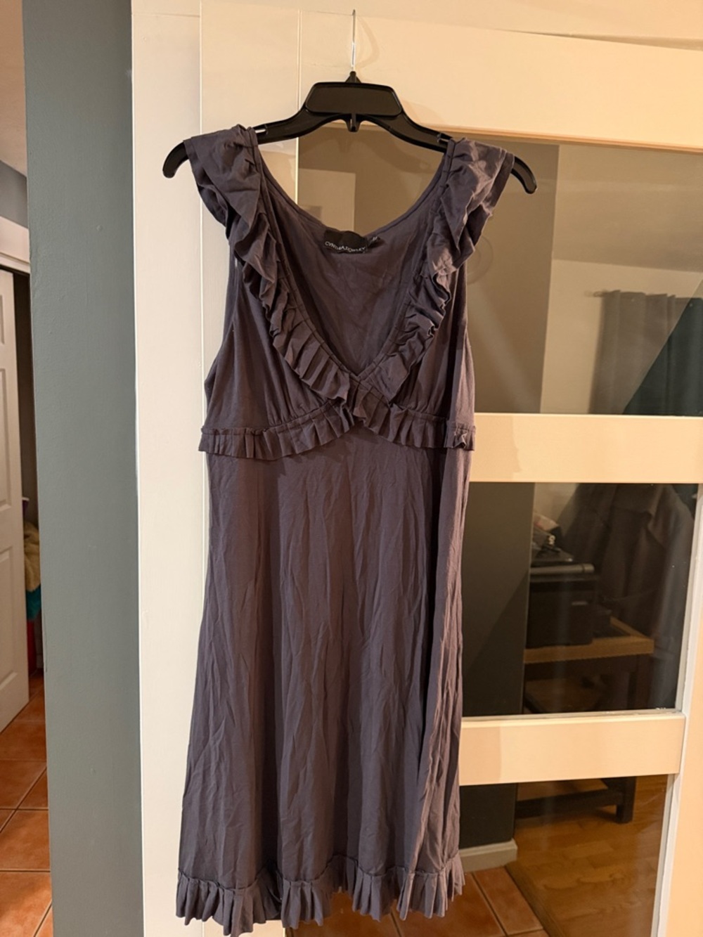 Cynthia Rowley Plum Sleeveless Dress with V-Neck Ruffle